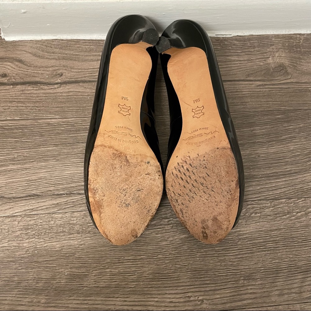 Via Spiga Black Shiny Patent Leather Peep Toe Heels - Picture 5 of 8